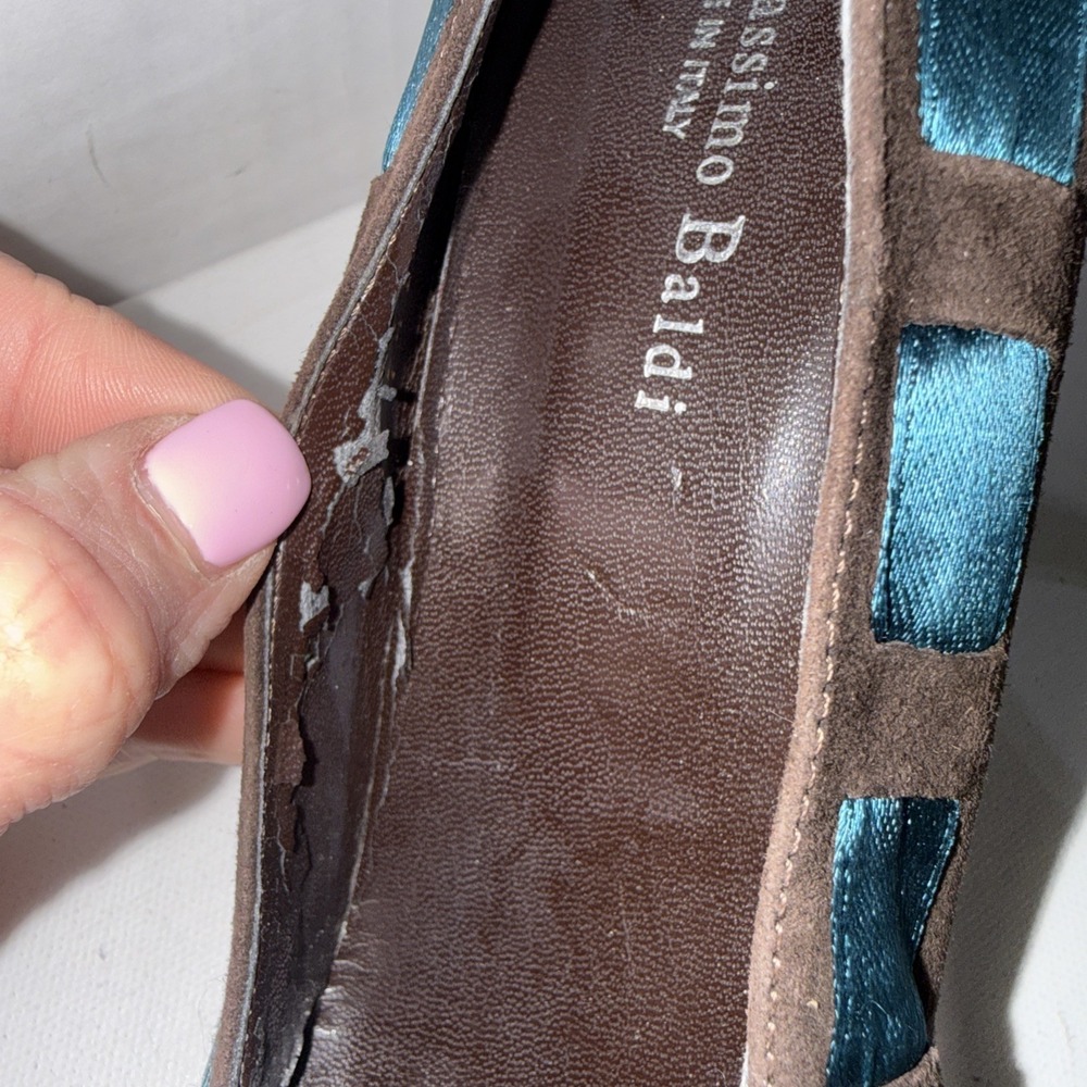 MASSIMO BALDI ITALY Ribbon Brown Sueded LEATHER PUMPS HEELS Shoes Sz 9 B - Picture 3 of 13